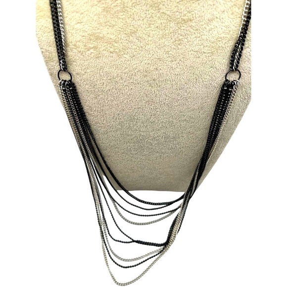 Multi-Layered Black & Silver Chain Necklace. A16 - Picture 5 of 7